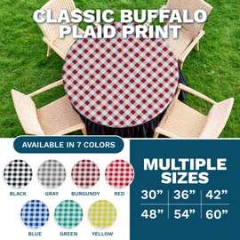 Sorfey Vinyl Round Fitted Tablecloth Cover, Checkered Design, Flannel Backed Lining 54 Inch, Gray