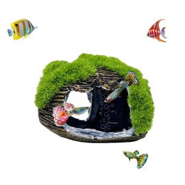 Aquarium Broken Barrel Fish Hide Caves, Cute Cichlids Guppy Small Fish Betta Shrimp Hide Caves Shelter, Fish tank Shipwreck Themed Hide Hut Hideouts for Small Fish Breed Spawn