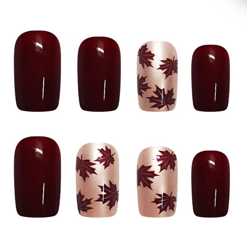 Fall Press on Nails Medium Square Fake Nails with Maple