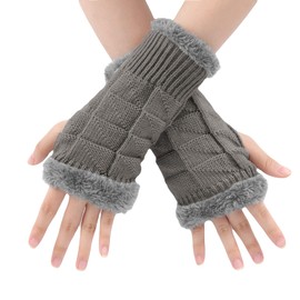 BLURBE Fingerless Gloves for Women - Arm Wrist Warmers, Ladies Winter Cashmere Arm Fingerless Gloves Mittens Wrists Knitted Warmers with Thumb Hole for Women Gifts UK