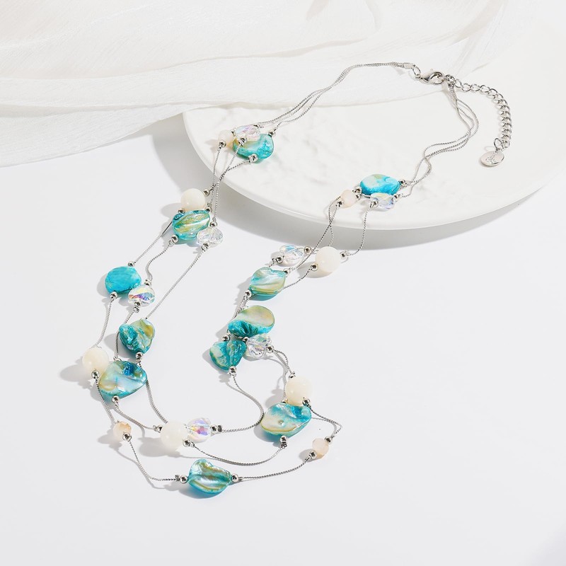 Firstmeet Layered Shell Glass Necklace Natural Boho Mother of Pearl