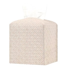 Tissue Box Cover Holder, Square Facial Tissue Case PU Leather Tissue Holder Napkin Holder, Facial Paper Organizer Dispenser for Bathroom, Vanity Countertop, Tabletop, Car, Office Beige