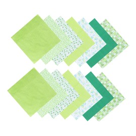 KONTONTY 14Pcs Green Twill Print DIY Patchwork Fabric for Crafts Sewing Cloth for Pillows Curtains Bags and Kitchenware for Family DIY Projects
