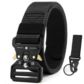 DOOPAI Men's Tactical Belt, Waterproof, Quick Drying, Nylon, No Holes, One-Touch Detachment, Survival Games, Outdoors, DIY, Military, Adjustable Length, 31.5 - 49.2 inches (80 - 125 cm), 01black