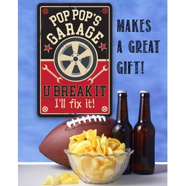 Grandparents Gifts - Pop Pop's Garage Metal Sign - Gifts for Grandparents, Gifts for Dad From Daughter or Son, Things To Get Your Dad For Christmas, Best Gifts for Dad or Grandpa, Garage Signs for Men