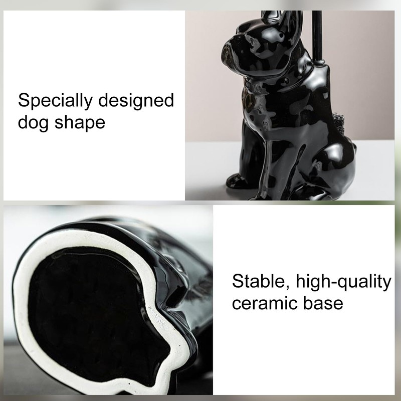 Comeon Ceramic Dog White/Black Toilet Brush and Holder Set, Plastic