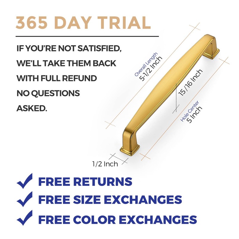 Ravinte 15 Pack Solid 5 Inch Kitchen Cabinet Handles Brushed