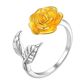 Suplight 925 Sterling Silver Rose Flower Ring Adjustable Open Promise Rings for Her