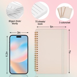 Utron 3 PCS Small Spiral Notebook 5x7, Notebooks for Note Taking, Beige Spiral Journal Notebook, Work Notebook Small Notebooks 5x7 with Strap, Cute Notebooks for Women 70 Sheets/Note Books