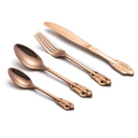 Selafun 18/8 Flatware Set 16-Piece Vintage Stainless Steel Silverware Set, Service for 4 Utensil Sets, Flatware Cutlery Kitchen Set for Family Dinner Restaurant, Dishwasher Safe (Rose Gold, 16)