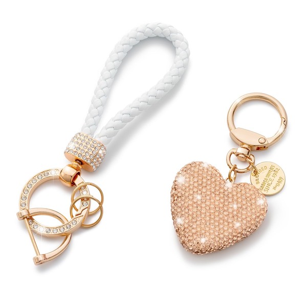 CHUQING Braided Keychain, Car Keychain, Champagne Keychain with Glitter Rhinestones,