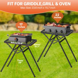 FUNYKICH Folding Grill Tables for Outside(23.62"x15.75"), Portable Metal Camping Tables for Grill(Height Up to 28''), Fit 17” or 22” Other Tabletop Grill with Portable Handle for Camping, Picnic, BBQ