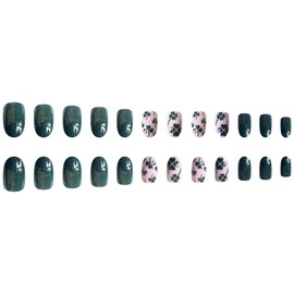 St. Patrick's Day Press on Nails Short Almond Fake Nails Shamrock False Nails Dark Green Acrylic Artificial Nails Glossy Clover Stick on Nails for Women Girls St. Patrick's Day Manicure Decoration