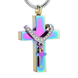 VCCWYQK Cross Urn Necklace for Ashes for Men Women, Stainless Steel Memorial Cremation Jewelry for Ashes Keepsake Jewelry Urn (B)