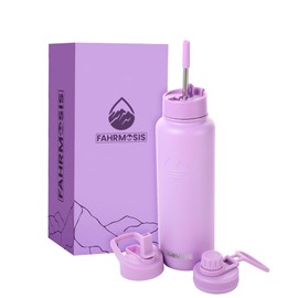 FAHRMOSIS 40 OZ Water Bottle with Straw | Insulated Water Bottle Water Jug Includes 3 Lids Water Bottles | Stainless Steel Water Bottle for Men & Women - Lavender