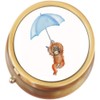 Monkey with Umbrella Brass Round Pill Box