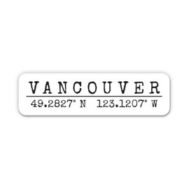 Squiddy Vancouver Canada - City Coordinates Travel Luggage Vinyl Sticker Decal - for Phone, Laptop, Water Bottle (3" Wide)