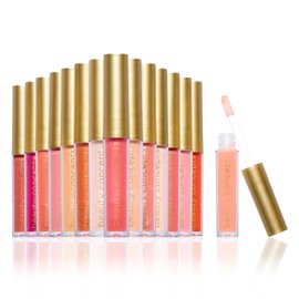 Nicole Miller Embossing 15-Piece Luminous Shades Lip Gloss Set - Cruelty-Free Beauty in Clear Bottles, 0.07 Fl oz Each