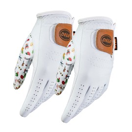 DEGA Golf Gloves 2 Pack 100% Cabretta Leather Golf Glove Men Left Hand Thumb Printed Designs (S, Good Times)