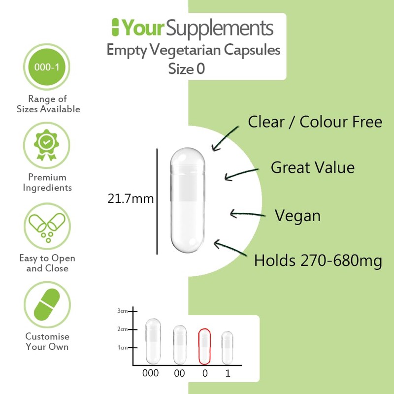 Your Supplements Empty Vegetarian Capsules - Size 0 (500 Pack)