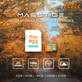 TCELL MASSTIGE 128GB 2 Pack microSDXC Memory Card with Adapter - A1, UHS-I U3, V30, 4K, Micro SD Card, Read speeds up to 100 MB/s, Full HD & 4K UHD Microsd
