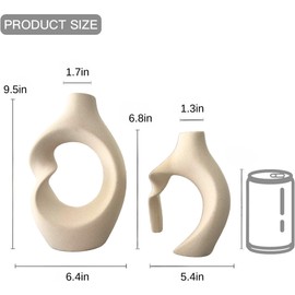 Ceramic Vase Set of 2 – Hollow Donut Flower Vase for Home Decor, Modern Nordic Boho Aesthetic Vases for Coffee Table Decor, Bookshelf Decor, Living Room, Entryway, Office Display (Cream White)