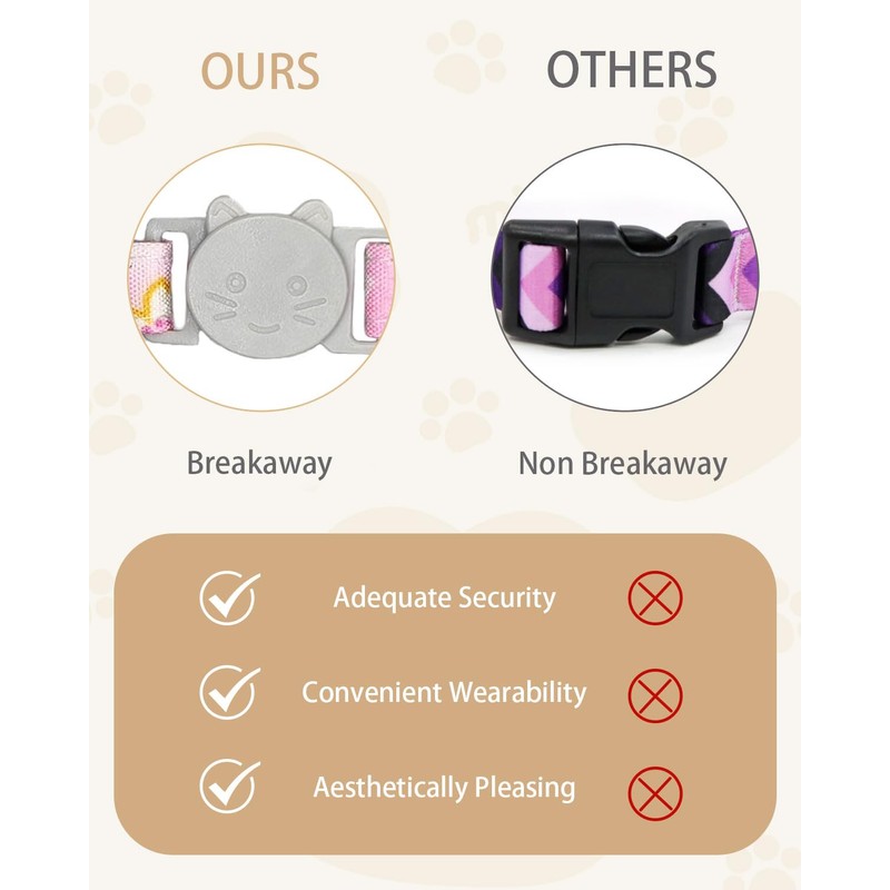 Floral Print Detachable Cat Collar Set - 2-Pack, Cotton Blend,