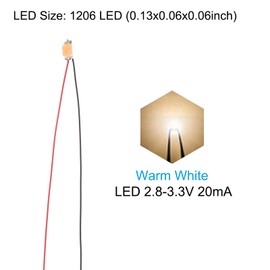 PATIKIL 1206 Pre-Wired Micro LED, 25 Pcs 2.8-3.3V Pre-soldered Mini Light Emitting Diodes Surface Mount Device for Model Building, DIY, Science Projects, 9.8" Length, Warm White