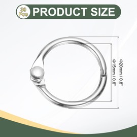 PATIKIL 0.6" x 0.8" Loose Leaf Binder Rings, 30 Pcs Metal Book Rings Nickel Keychain Ring for Paper Index Cards Flash Card Notebook Rings Office Home Book Binder, Silver Tone
