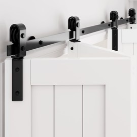 WINSOON 72" Bifold Barn Door Hardware: Smooth Quietly Bi-fold Sliding Door Hardware for 68" Closet Doors - Black Folding Track Kit Easy to Install - Bi Fold Barn Door Hardware Kit