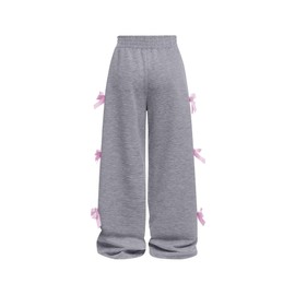 Ecolala Girls Wide Leg Sweatpants High Waisted Drawstring Bow Side Baggy Cute Pants Grey 7-8Y