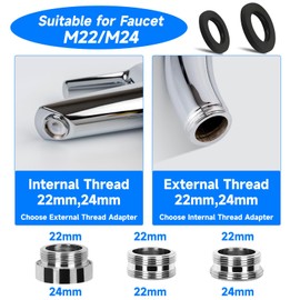 DUNSOO Tap Attachment, 360 Degree Tap Attachment Swivel in Chrome Tap Attachment with M22 or M24 with Two Jet Types for Kitchen/Bathroom