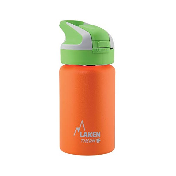 Laken Summit Insulated Kids Water Bottle with Sport Straw Cap and Lock, Double Wall Stainless Steel, Leakproof, 17oz, Orange