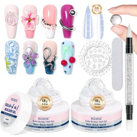 MIZHSE 2pcs Solid Builder Gel for Nails, Clear 3D Nail Gel Sculpting Gel for Nail Art Non-sticky Hard Gel for Nails U V LED Nail Art Starter Kit DIY Home Salon