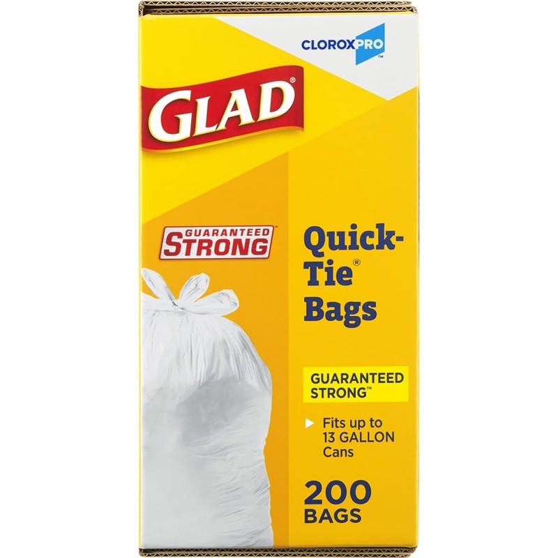 Glad CloroxPro Quick-Tie Tall Kitchen Trash Bags, 13 Gallon, 200