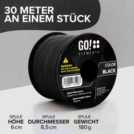 GO!elements 30 m Paracord Rope Made of Tear-Resistant Nylon - 3 mm Paracord 425 Type II Max. 192 kg - Cords as Outdoor Rope, All-Purpose Rope, Survival Rope, Bracelet, Dog Lead, Nylon Cord, Colour: