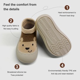 ZURLEFY Cartoon Bear Sock Shoes for Baby Boy, First Walking Sock Shoes Toddler, Non Slip Floor Baby Sock Slippers for Babies Newborn Infants Toddlers Boys Girls(37-07M)