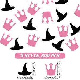 Fullhawl 200 Pcs Witch Confetti Set Include Witch's Hat and Broom, Princess's Crown and Wand, Birthday Party Decorations Pink and Green Party Decorations