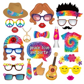 25 Pcs Tie Dye Photo Booth Props for Tie Dye Party Decoration Supplies, Hippie Theme Selfie Props Photography Backdrop Decorations for 60's 70's Groovy Party Supplies