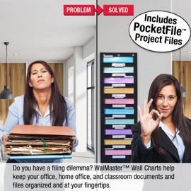 Ultimate Office WalMaster Heavy Duty, 10-Pocket Wall Chart Filing System WITH LABEL HOLDERS for Classroom and Office, Wall File Organizer PLUS 18 PocketFiles, Mounting Hardware & Door Hooks