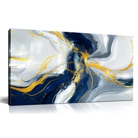 Kepgonegu Abstract Wall Art Modern Blue Golden Grey Abstract Picture Large Canvas Prints for Living Room Bedroom Size 20x40