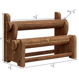 Ikee Design Wooden 2-Tier Bar Bracelet/Bangle Jewelry Holder Stand Display Organizer, Wood Bracelet Bangle Holder, Brown Color, 11 3/4"W x 5 3/8"D x 8"H