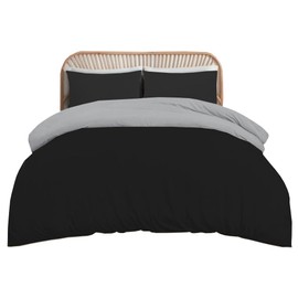 funky gadgets Double Duvet Set – Soft Brushed Microfiber Plain Dyed Duvet Cover Sets with Pillow Cases- Reversible Bedding Quilt Cover Set (Black & Grey)