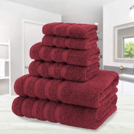 American Soft Linen- Bath Linen Set (6 Pc Towel Set, Burgundy)