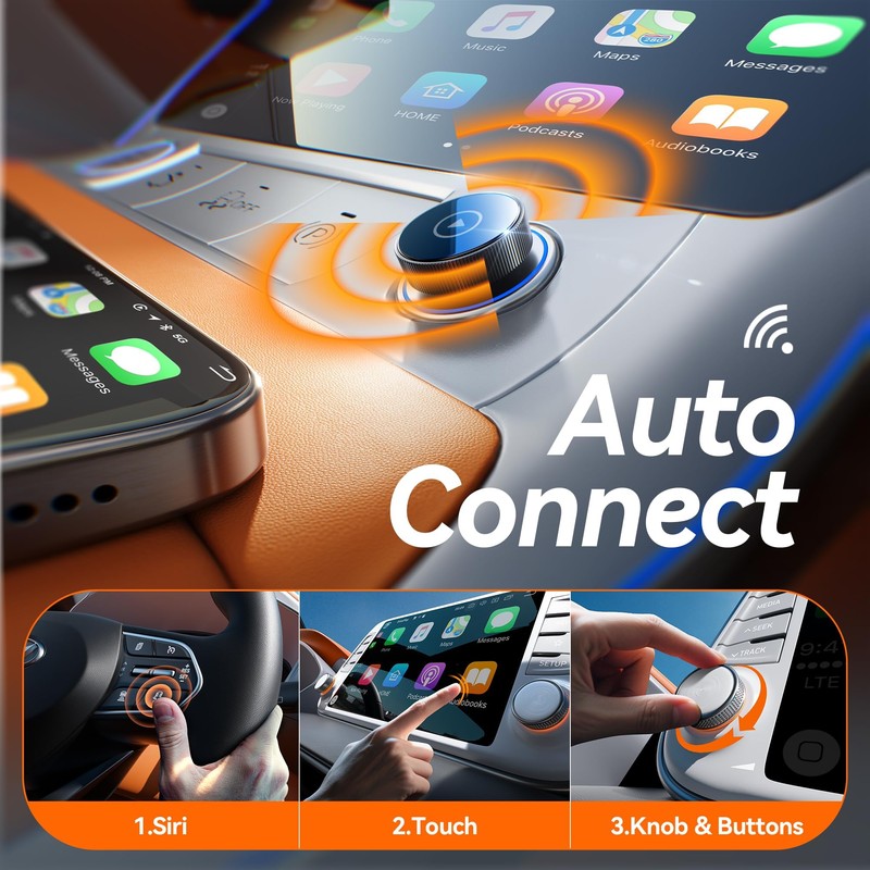 Wireless Carplay Adapter, 60% Smaller, 3X Auto-Connect, No Latency, Plug&Play,