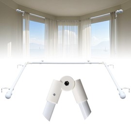 Foldable Industrial U Shape Curtain Rod 1" Rust-Proof Metal - 3 Sides Adjustable Rod for Corner Windows 15-53 Inch Side Rods 25-78 Inch Center Rods | 10-Year Warranty (White)