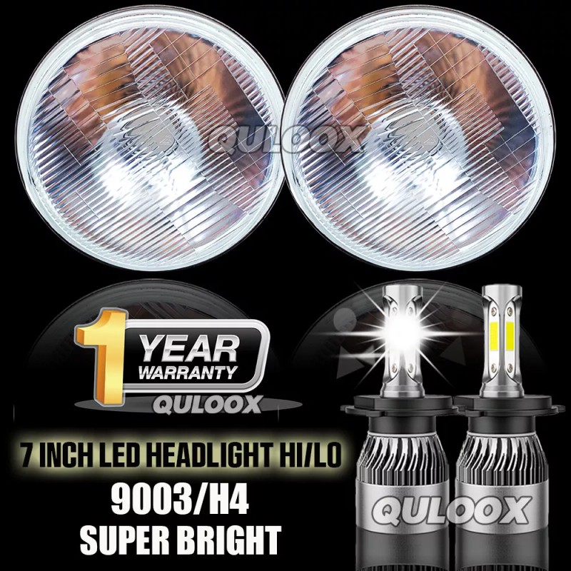 QULOOX Pair 7" Inch Round LED Headlights DRL for Ford