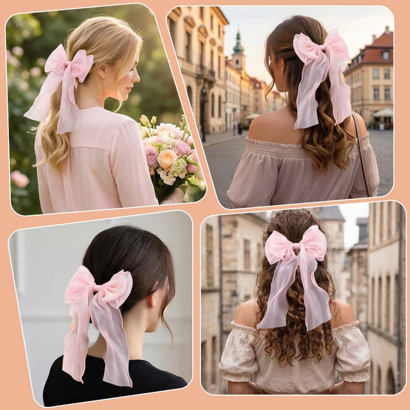 Pink Hair Bows, Large Long Tail Bow Hair Accessory for