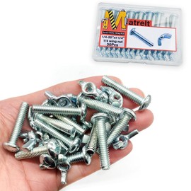 Matrelt 30Pack 1/4"-20 x1-1/4" Screw Bolts and Wing Nut Kit 15pcs Machine Screws with Round Head Phillips 15pcs Butterfly Hand Twist Tighten Nut Zinc Plated Hardware Fitting Fastenings Assortment Kit