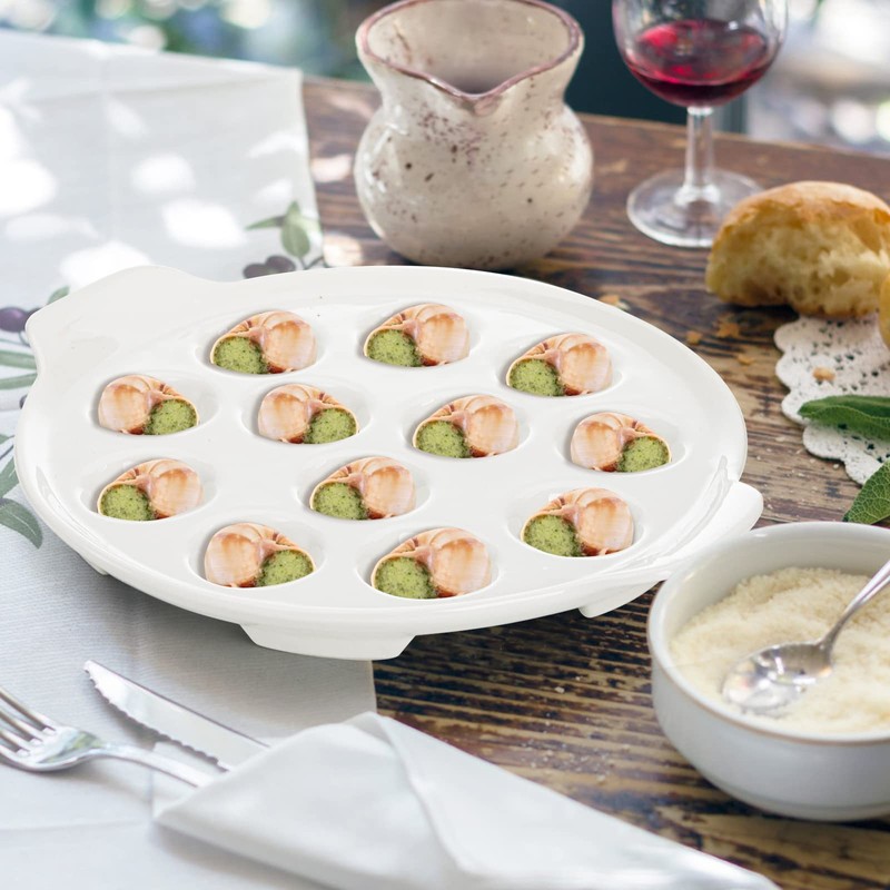 Okllen 4 Pack Ceramic Escargot Plates with 12 Holes and